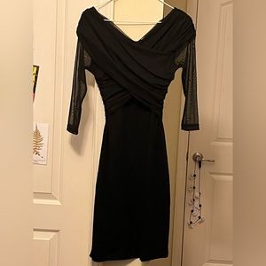 NWT Lynn Richie Silver Black Cowl V-neck Dress with Mesh Quarter Sleeves